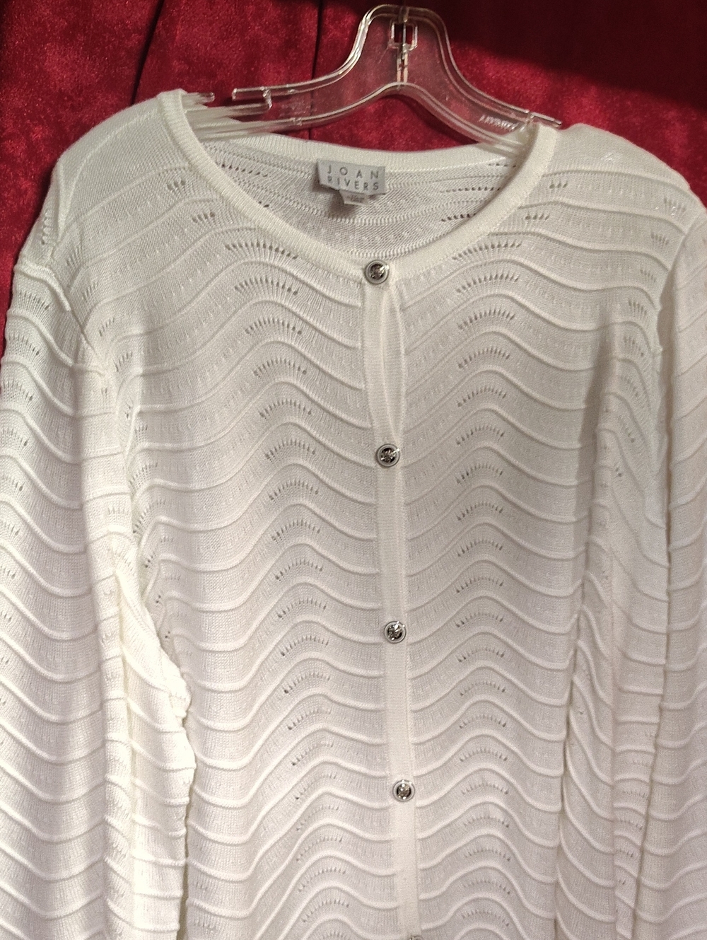 Joan Rivers White Wave Knit Button Cardigan